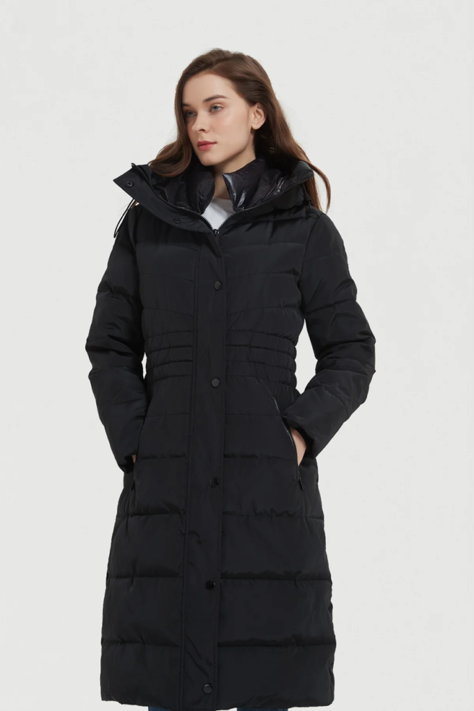 Found IKAZZ: Women’s long down coat with draping hat